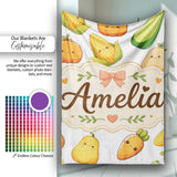 Cute Kawaii Autumn Vegetables Corn Pumpkin Carrot Grey Seamless  Personalised Custom Name Super Soft Fleece Blanket Bed Sofa Throw