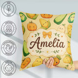 Custom Name Kawaii Autumn Vegetables Corn Carrot Yellow Seamless Square Filled Cushion Throw Pillow Sofa Bed Home Decor Zip Washable UK Made