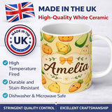 Personalized Custom Name Cute Kawaii Autumn Vegetables Corn Pumpkin Carrot Yellow Seamless 11oz Ceramic Coffee Tea Mug White Large Handle