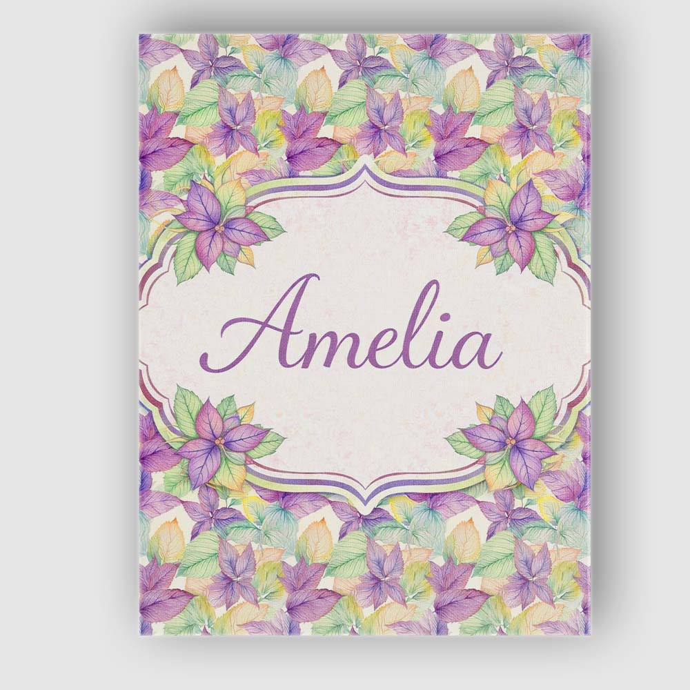 Personalised Name Pink Green Watercolor Leaf Botanical Seamless Custom  Statement Canvas Wall Art Print Decor Picture Ready to Hang