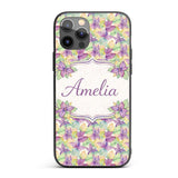 Pink Green Watercolor Leaf Botanical Seamless Custom Name Protective Phone Case Mobile Cover Durable Everyday Smartphone Shock Resistant