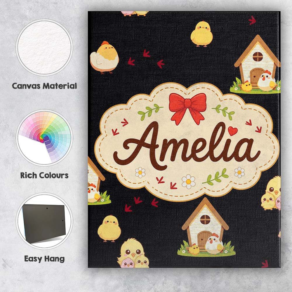 Personalised Name Cute Farm Chick Chicken Custom  Unique Gift Idea Elegant Feature Canvas Wall Art Print Decor Picture Ready to Hang