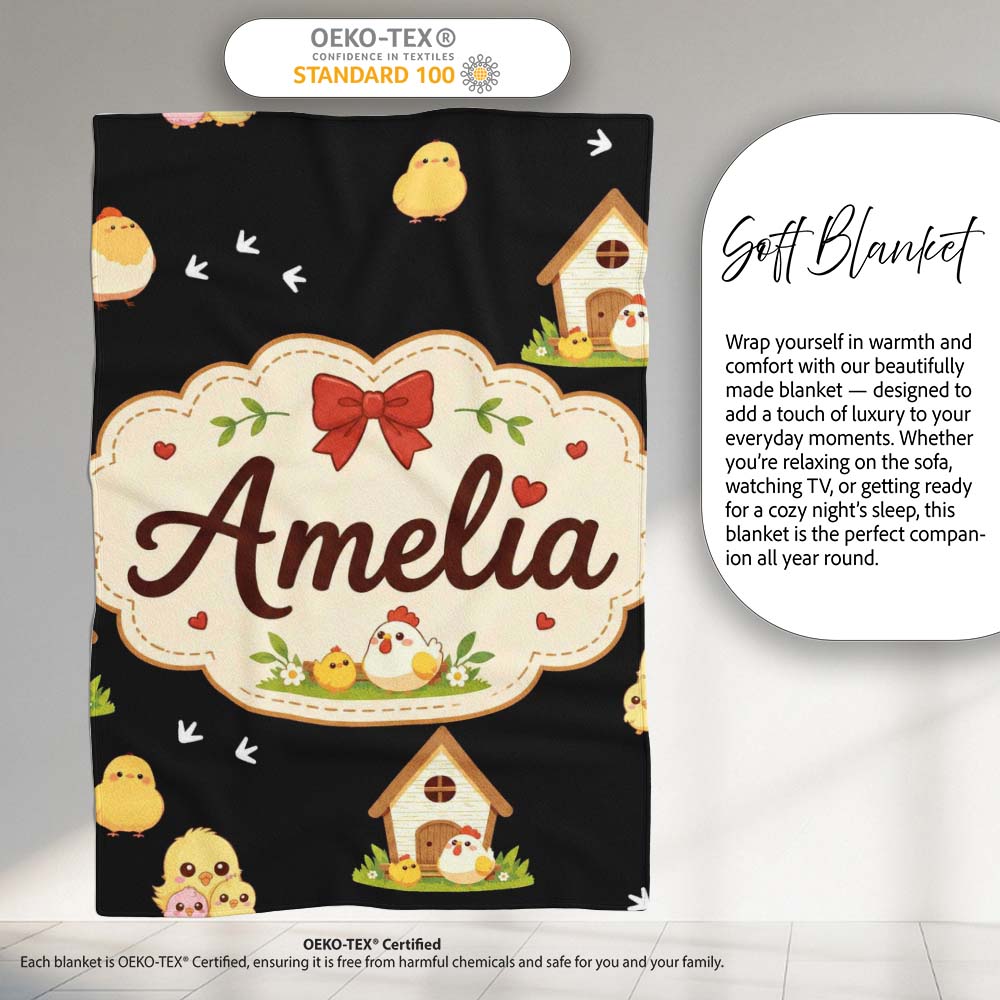 Cute Farm Chick Chicken Coop Arrows Light Seamless Pattern Name  Personalised Custom Name Super Soft Fleece Blanket Bed Sofa Throw