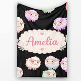 Cute Pastel Rainbow Sheep Lamb Seamless Pattern Name Unique Gift  Personalised Custom Name Super Soft Fleece Blanket Bed Sofa Throw