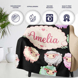 Cute Pastel Rainbow Sheep Lamb Seamless Pattern Name Unique Gift  Personalised Custom Name Super Soft Fleece Blanket Bed Sofa Throw