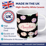 Personalized Custom Name Cute Pastel Rainbow Sheep Lamb Seamless Pattern Name Unique Gift 11oz Ceramic Coffee Tea Mug White Large Handle