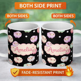 Personalized Custom Name Cute Pastel Rainbow Sheep Lamb Soft Seamless Pattern Name Unique 11oz Ceramic Coffee Tea Mug White Large Handle