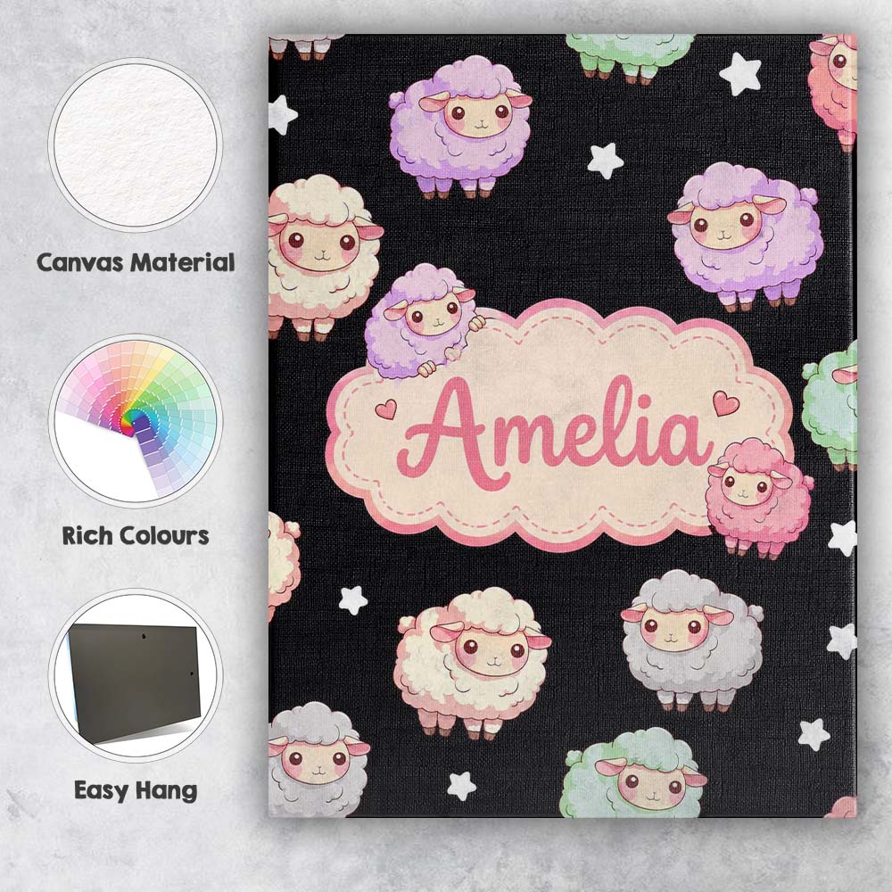 Personalised Name Cute Pastel Rainbow Sheep Custom  Bespoke Interior Contemporary Canvas Wall Art Print Decor Picture Ready to Hang
