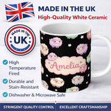 Personalized Custom Name Cute Pastel Rainbow Sheep Lamb Soft Seamless Pattern Name Unique 11oz Ceramic Coffee Tea Mug White Large Handle
