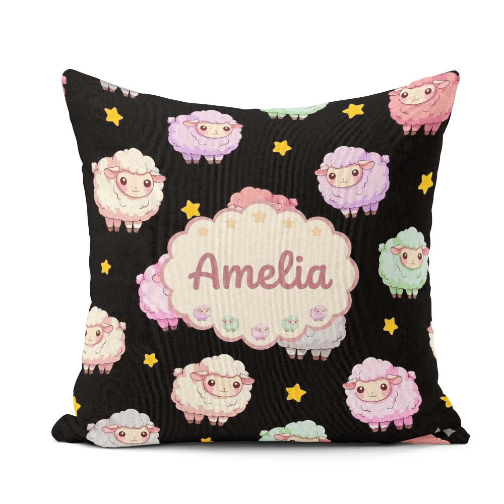 Custom Name Cute Pastel Rainbow Sheep Lamb Seamless Pattern Name Square Filled Cushion Throw Pillow Sofa Bed Home Decor Zip Washable UK Made
