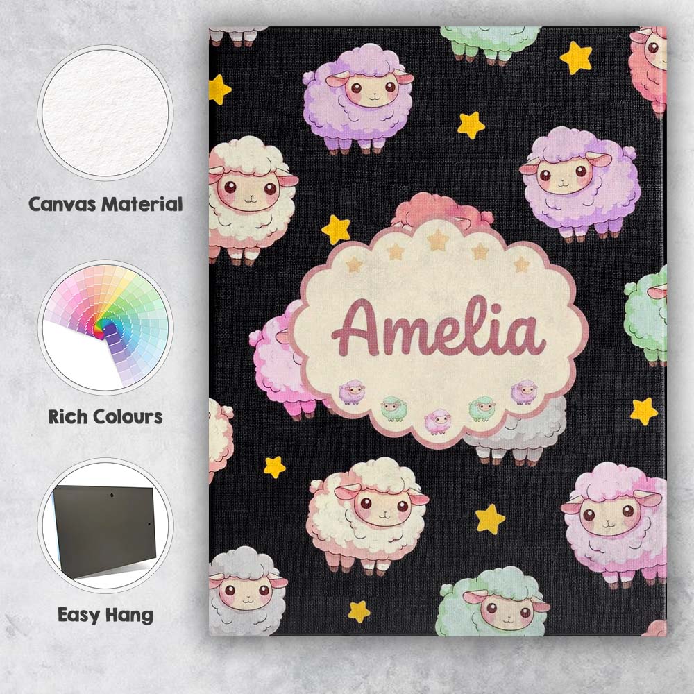 Personalised Name Cute Pastel Rainbow Sheep Custom  Bespoke Interior Contemporary Canvas Wall Art Print Decor Picture Ready to Hang