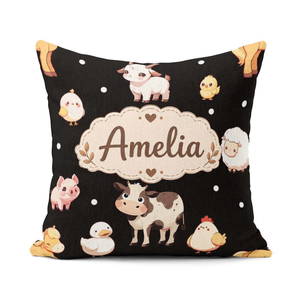 Custom Name Farm Animals Cow Pig Goat Chicken Duck Sheep Pattern Square Filled Cushion Throw Pillow Sofa Bed Home Decor Zip Washable UK Made