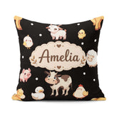 Custom Name Farm Animals Cow Pig Goat Chicken Duck Sheep Pattern Square Filled Cushion Throw Pillow Sofa Bed Home Decor Zip Washable UK Made