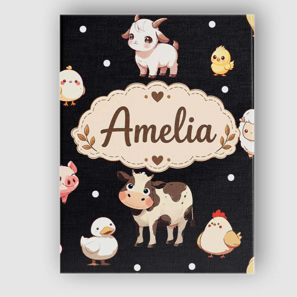 Personalised Name Cute Farm Animals Cow Pig Custom  Bespoke Interior Contemporary Canvas Wall Art Print Decor Picture Ready to Hang