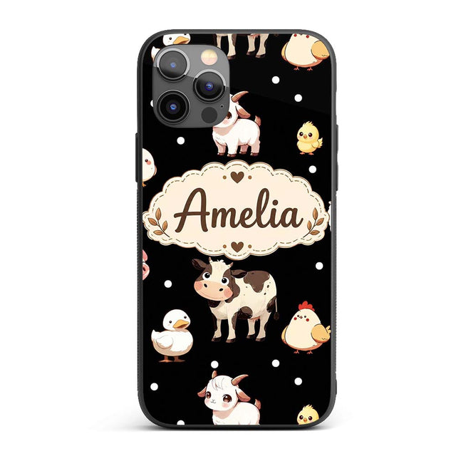 Cute Farm Animals Cow Pig Goat Chicken Duck Sheep Custom Name Protective Phone Case Mobile Cover Durable Everyday Smartphone Shock Resistant