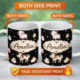 Personalized Custom Name Cute Farm Animals Cow Pig Goat Chicken Duck Sheep Seamless Pattern 11oz Ceramic Coffee Tea Mug White Large Handle