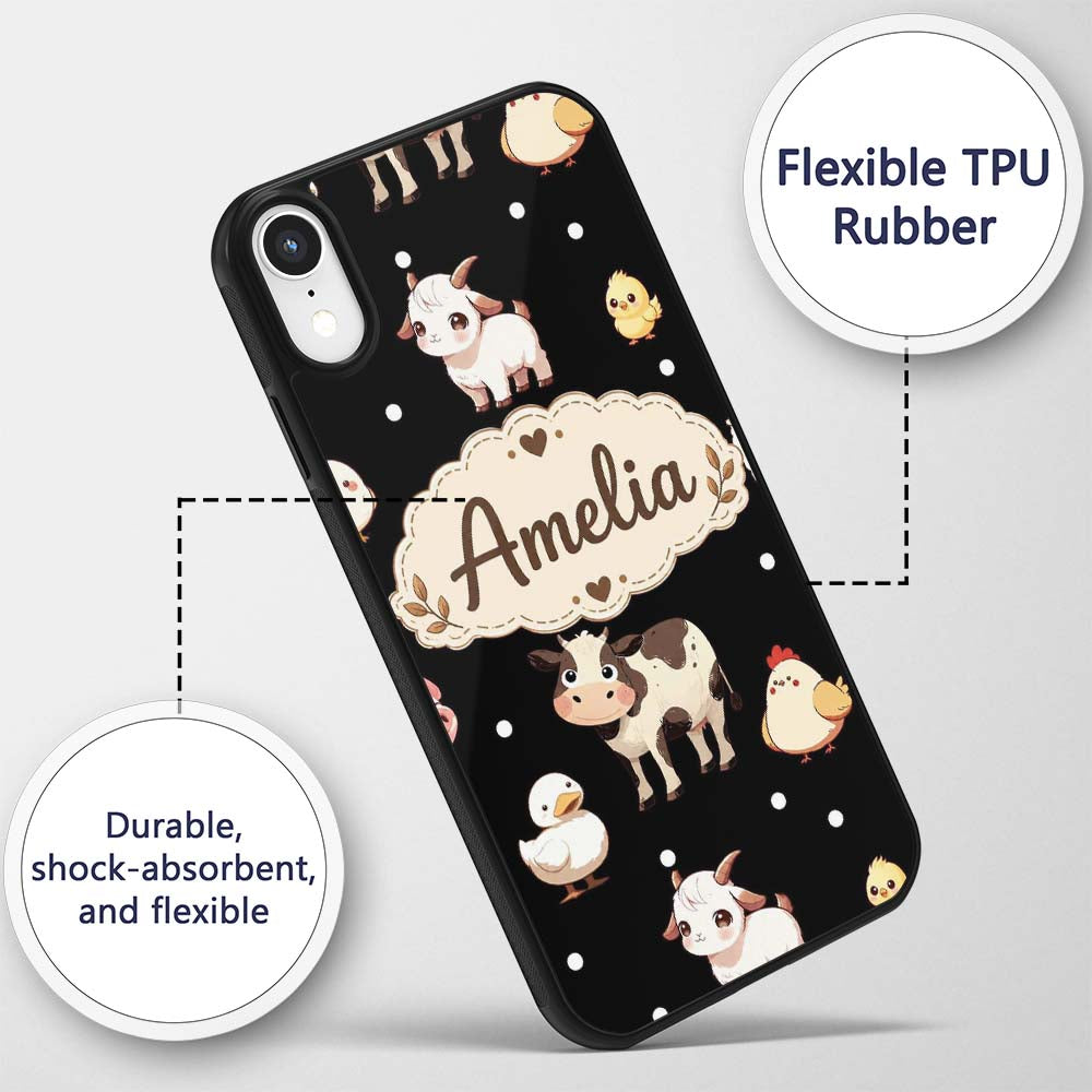 Cute Farm Animals Cow Pig Goat Chicken Duck Sheep Custom Name Protective Phone Case Mobile Cover Durable Everyday Smartphone Shock Resistant