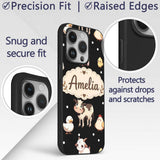 Cute Farm Animals Cow Pig Goat Chicken Duck Sheep Custom Name Protective Phone Case Mobile Cover Durable Everyday Smartphone Shock Resistant