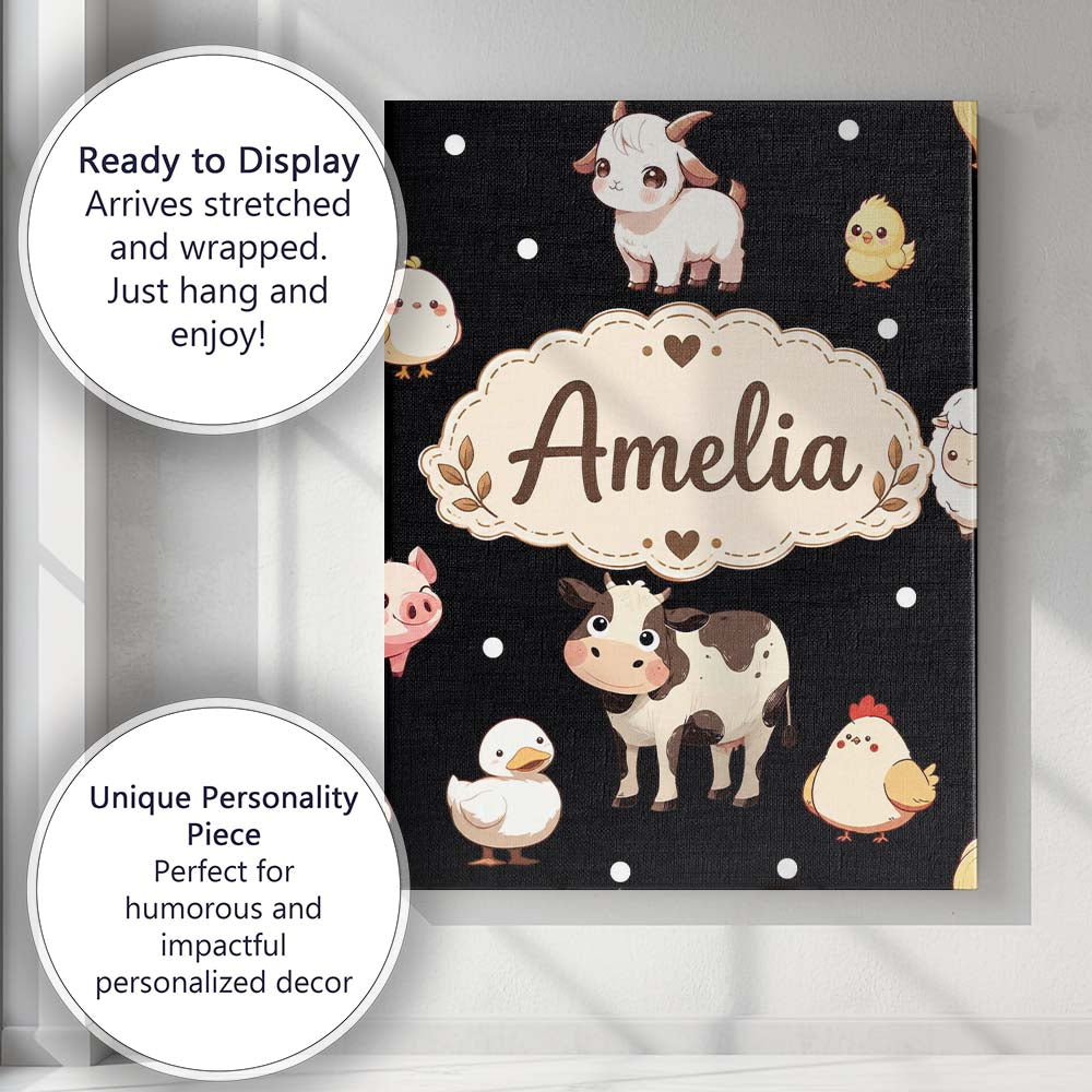 Personalised Name Cute Farm Animals Cow Pig Custom  Bespoke Interior Contemporary Canvas Wall Art Print Decor Picture Ready to Hang