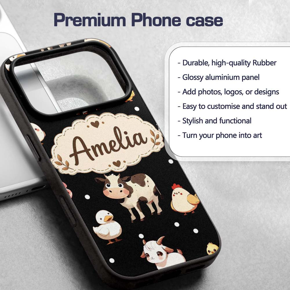 Cute Farm Animals Cow Pig Goat Chicken Duck Sheep Custom Name Protective Phone Case Mobile Cover Durable Everyday Smartphone Shock Resistant