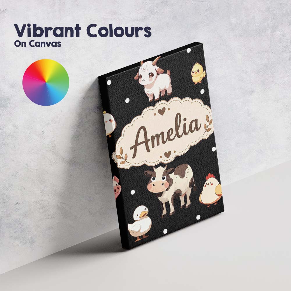 Personalised Name Cute Farm Animals Cow Pig Custom  Bespoke Interior Contemporary Canvas Wall Art Print Decor Picture Ready to Hang