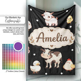 Cute Farm Animals Cow Pig Goat Chicken Duck Sheep Seamless Pattern  Personalised Custom Name Super Soft Fleece Blanket Bed Sofa Throw