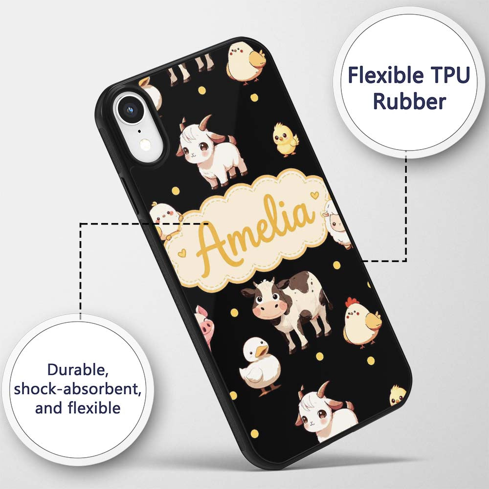 Cute Farm Animals Cow Pig Goat Chicken Duck Sheep Custom Name Protective Phone Case Mobile Cover Durable Everyday Smartphone Shock Resistant