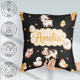 Custom Name Farm Animals Cow Goat Chicken Duck Sheep Yellow Dots Square Filled Cushion Throw Pillow Sofa Bed Home Decor Zip Washable UK Made