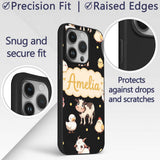 Cute Farm Animals Cow Pig Goat Chicken Duck Sheep Custom Name Protective Phone Case Mobile Cover Durable Everyday Smartphone Shock Resistant