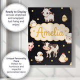 Personalised Name Cute Farm Animals Cow Pig Custom  Bespoke Interior Contemporary Canvas Wall Art Print Decor Picture Ready to Hang