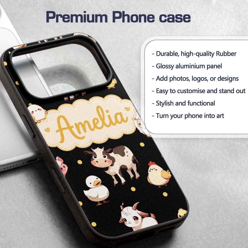 Cute Farm Animals Cow Pig Goat Chicken Duck Sheep Custom Name Protective Phone Case Mobile Cover Durable Everyday Smartphone Shock Resistant