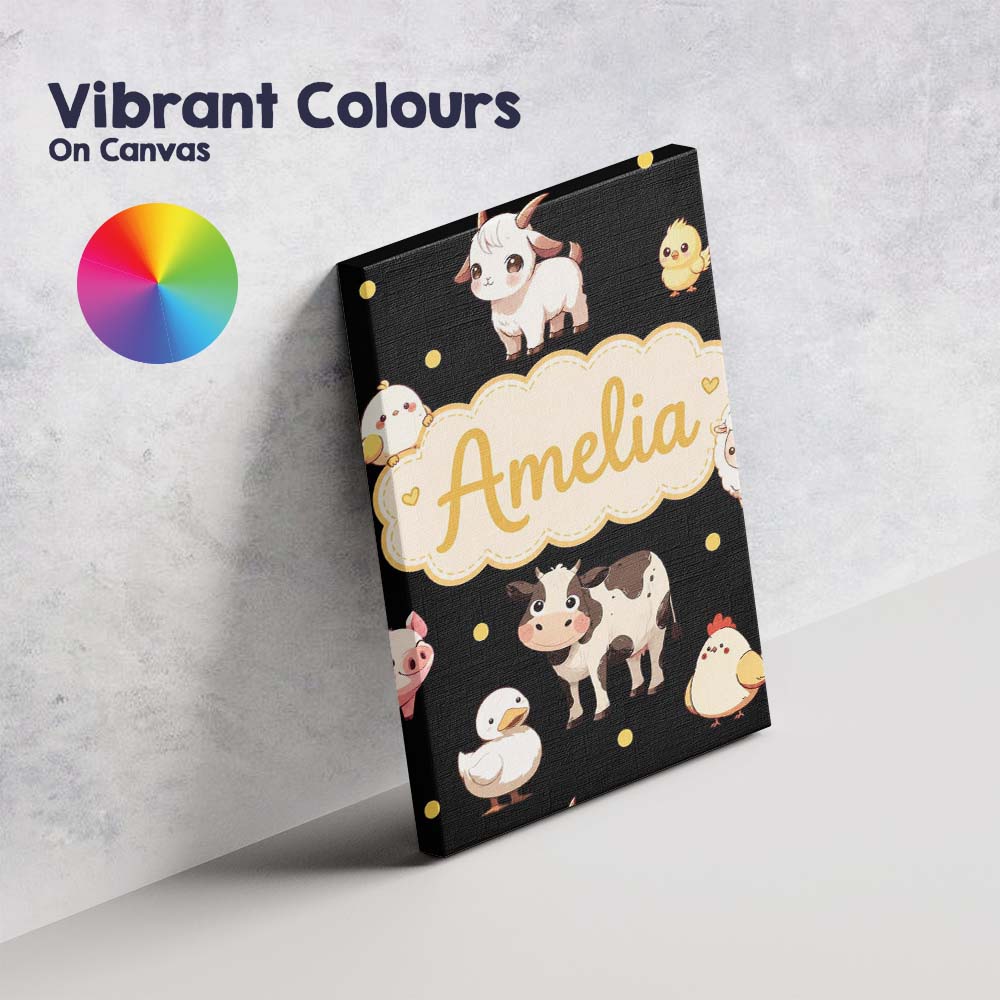 Personalised Name Cute Farm Animals Cow Pig Custom  Bespoke Interior Contemporary Canvas Wall Art Print Decor Picture Ready to Hang