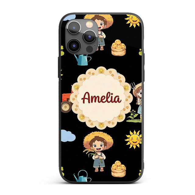 Cute Farm Tractor Farmer Girl Duck Sun Clouds Custom Name Protective Phone Case Mobile Cover Durable Everyday Smartphone Shock Resistant