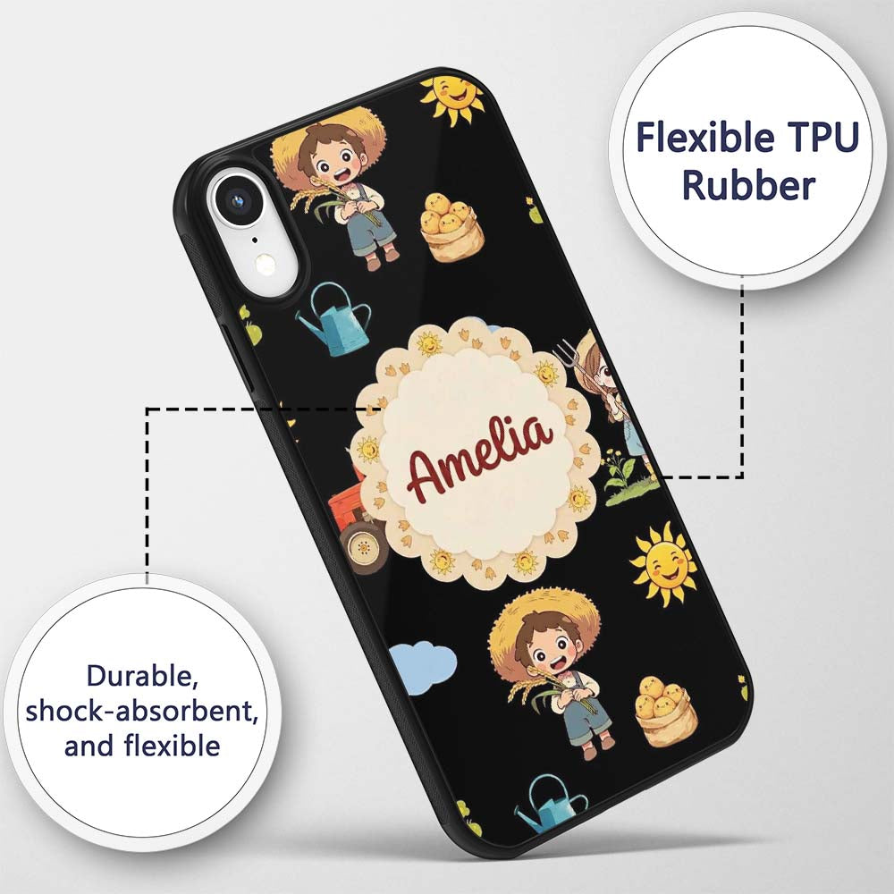 Cute Farm Tractor Farmer Girl Duck Sun Clouds Custom Name Protective Phone Case Mobile Cover Durable Everyday Smartphone Shock Resistant