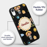 Cute Farm Tractor Farmer Girl Duck Sun Clouds Custom Name Protective Phone Case Mobile Cover Durable Everyday Smartphone Shock Resistant