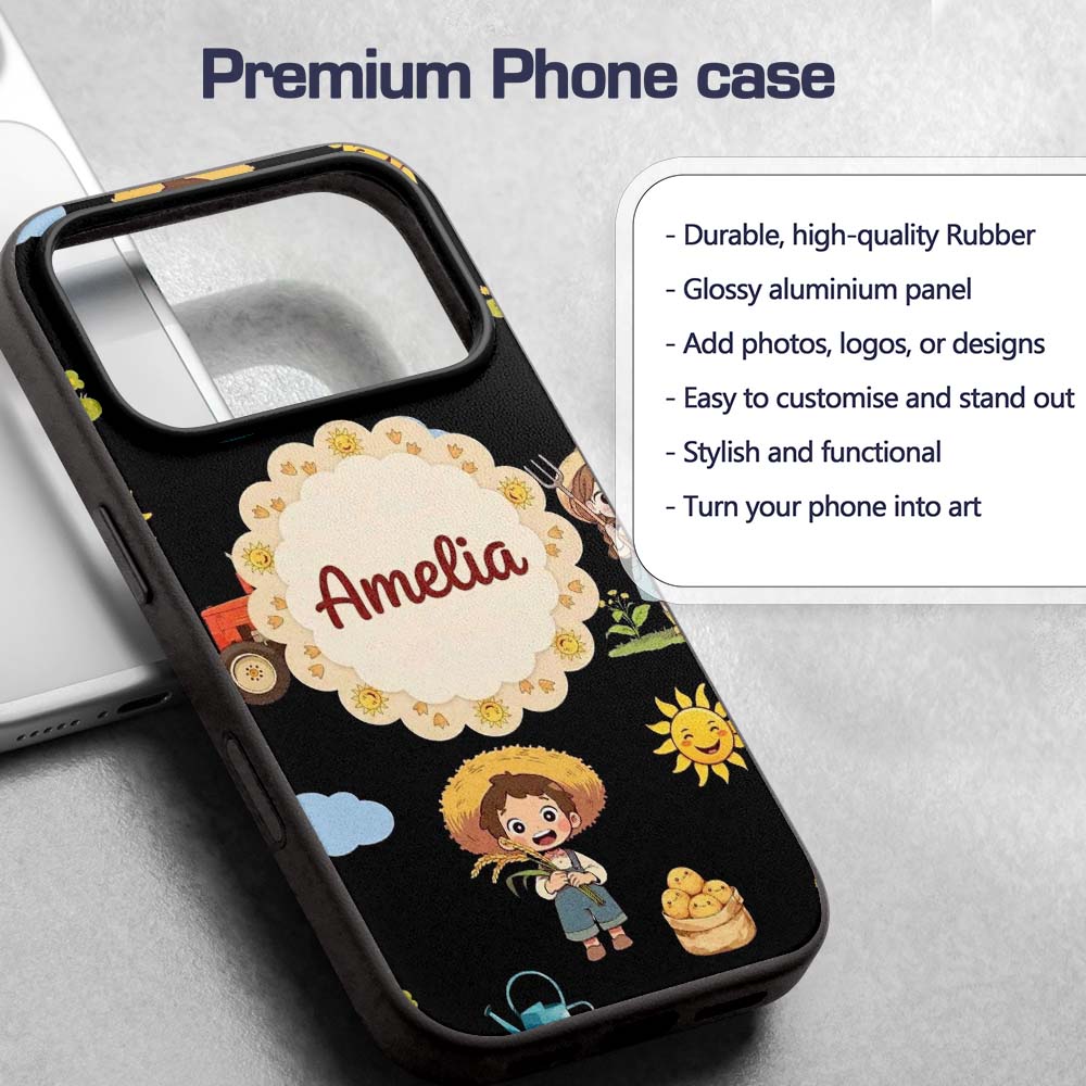 Cute Farm Tractor Farmer Girl Duck Sun Clouds Custom Name Protective Phone Case Mobile Cover Durable Everyday Smartphone Shock Resistant