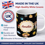 Personalized Custom Name Cute Farm Tractor Farmer Girl Duck Sun Clouds Seamless Pattern 11oz Ceramic Coffee Tea Mug White Large Handle