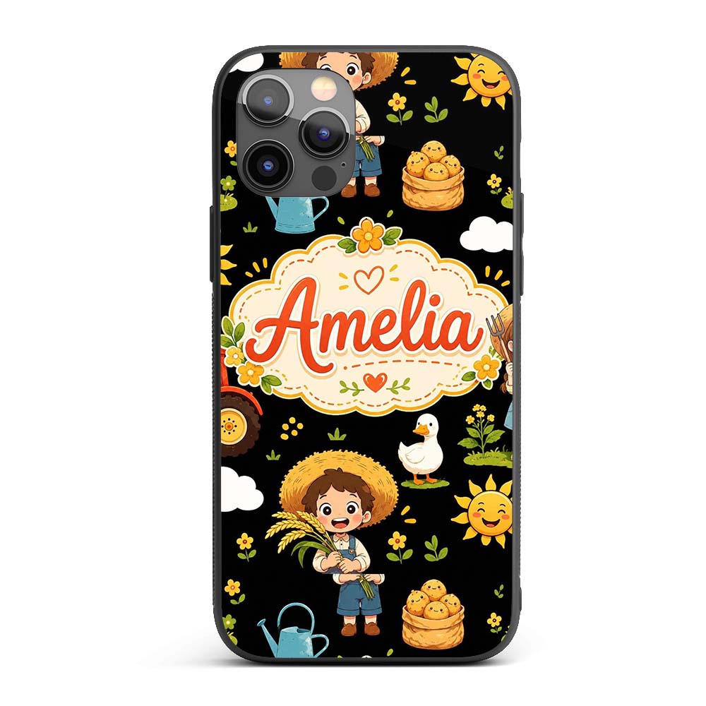 Cute Farm Tractor Farmer Girl Duck Sun Scene Custom Name Protective Phone Case Mobile Cover Durable Everyday Smartphone Shock Resistant