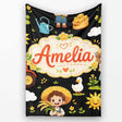 Cute Farm Tractor Farmer Girl Duck Sun Scene Seamless Pattern Name  Personalised Custom Name Super Soft Fleece Blanket Bed Sofa Throw
