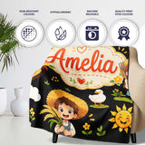 Cute Farm Tractor Farmer Girl Duck Sun Scene Seamless Pattern Name  Personalised Custom Name Super Soft Fleece Blanket Bed Sofa Throw