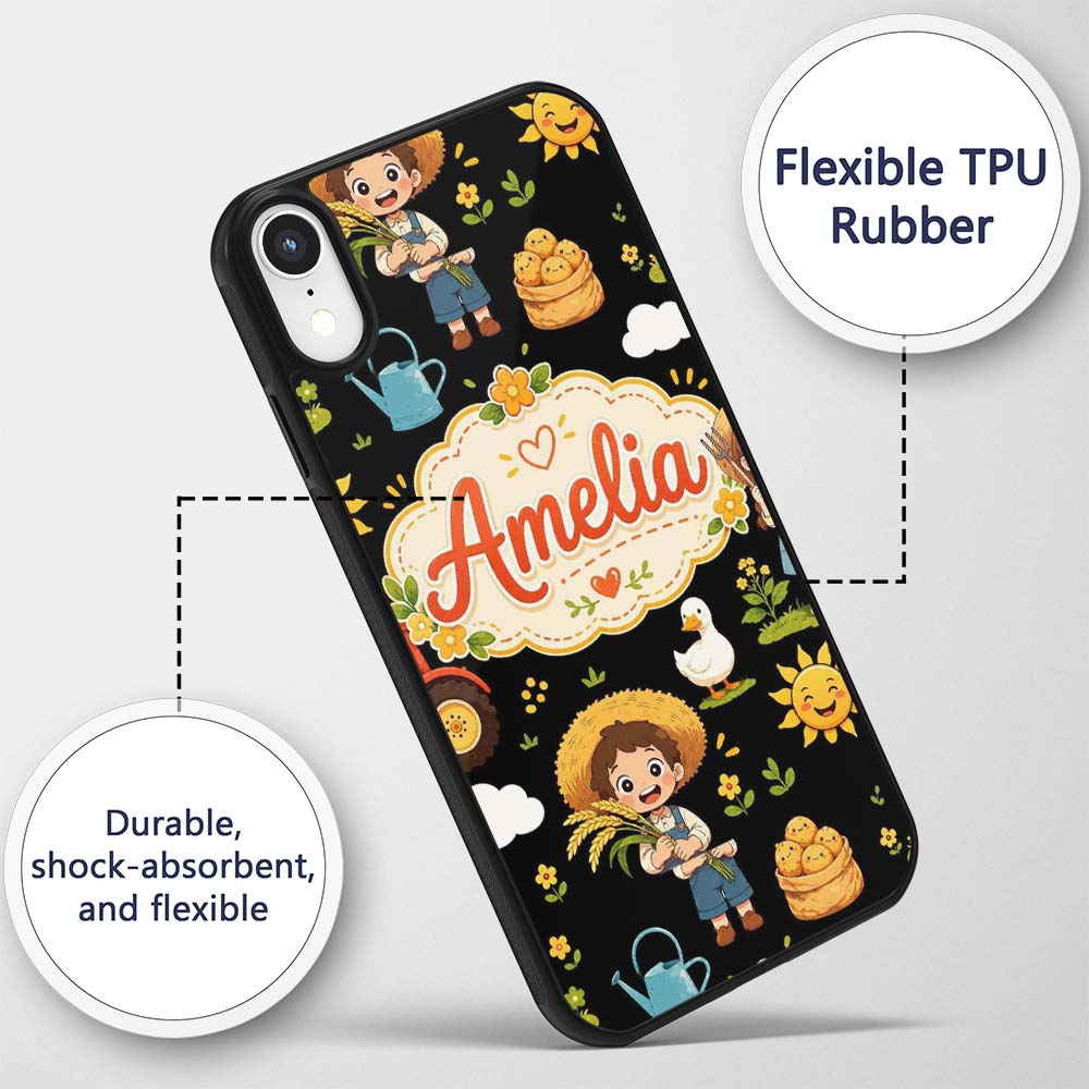 Cute Farm Tractor Farmer Girl Duck Sun Scene Custom Name Protective Phone Case Mobile Cover Durable Everyday Smartphone Shock Resistant