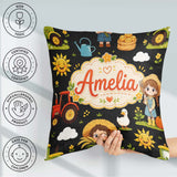 Custom Name Farm Tractor Farmer Girl Duck Sun Scene Pattern Name Square Filled Cushion Throw Pillow Sofa Bed Home Decor Zip Washable UK Made