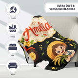 Cute Farm Tractor Farmer Girl Duck Sun Scene Seamless Pattern Name  Personalised Custom Name Super Soft Fleece Blanket Bed Sofa Throw