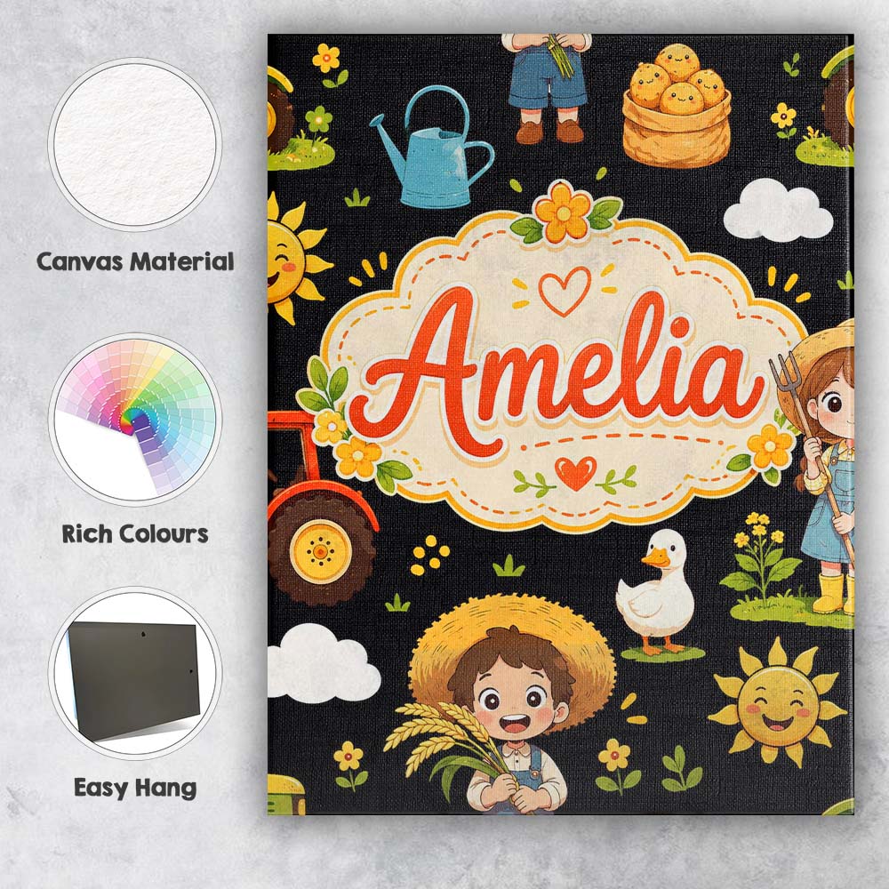 Personalised Name Cute Farm Tractor Farmer Custom  Unique Gift Idea Elegant Feature Canvas Wall Art Print Decor Picture Ready to Hang