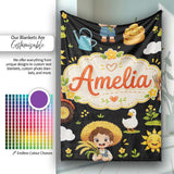 Cute Farm Tractor Farmer Girl Duck Sun Scene Seamless Pattern Name  Personalised Custom Name Super Soft Fleece Blanket Bed Sofa Throw