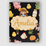 Personalised Name Cute Kawaii Farm Girl Cow Custom  Bespoke Interior Contemporary Canvas Wall Art Print Decor Picture Ready to Hang
