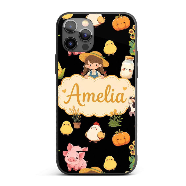 Cute Kawaii Farm Girl Cow Milk Printed Design Custom Name Protective Phone Case Mobile Cover Durable Everyday Smartphone Shock Resistant