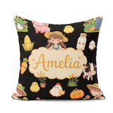 Custom Name Kawaii Farm Girl Cow Milk Corn Animals Seamless Name Square Filled Cushion Throw Pillow Sofa Bed Home Decor Zip Washable UK Made
