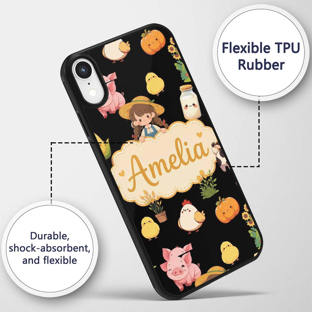 Cute Kawaii Farm Girl Cow Milk Printed Design Custom Name Protective Phone Case Mobile Cover Durable Everyday Smartphone Shock Resistant