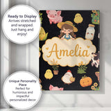 Personalised Name Cute Kawaii Farm Girl Cow Custom  Bespoke Interior Contemporary Canvas Wall Art Print Decor Picture Ready to Hang